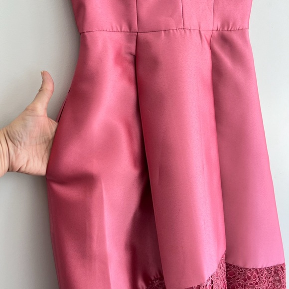 MONIQUE LHUILLIER High Low Laced Sleeves V Neck Cocktail Evening Gown Dress Sz 6 - Picture 10 of 15